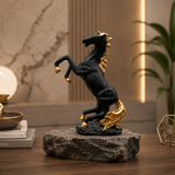 Rearing Horse with Black & Gold Fiber Glass Décor