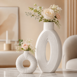 White Ceramic Vase Set of 2-Pieces for Table Decor