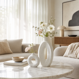 White Ceramic Vase Set of 2-Pieces for Table Decor