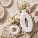 White Ceramic Vase Set of 2-Pieces for Table Decor