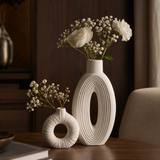 White Ceramic Vase Set of 2-Pieces for Table Decor