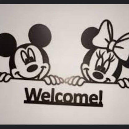 Micky Mouse Welcome Wooden Calligraphy