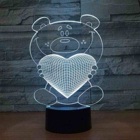 Bear Heart 3D Illusion LED Table Lamp – Romantic Acrylic Night Light for Bedroom & Gifts