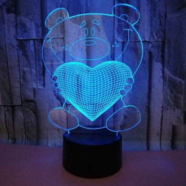 Bear Heart 3D Illusion LED Table Lamp – Romantic Acrylic Night Light for Bedroom & Gifts