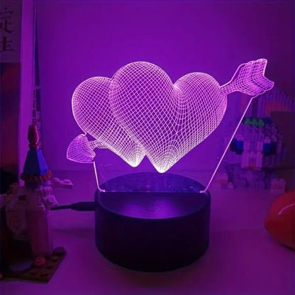 Heart 3D Illusion Lamp – Acrylic LED Table Lamp for Bedroom & Romantic Décor