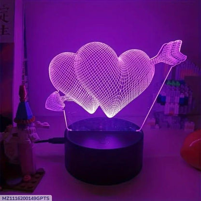 Heart 3D Illusion Lamp – Acrylic LED Table Lamp for Bedroom & Romantic Décor