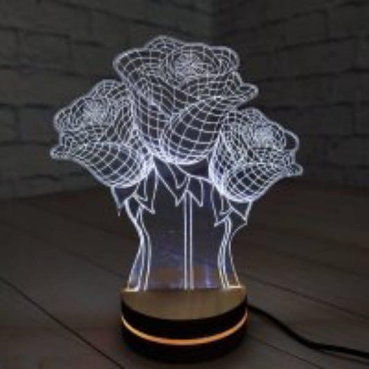 3D Rose LED Table Lamp – Acrylic Optical Illusion Night Light for Bedroom & Décor