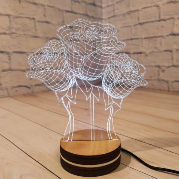 3D Rose LED Table Lamp – Acrylic Optical Illusion Night Light for Bedroom & Décor