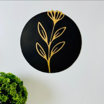 Flower In Round Shaped Frame Wooden Wall Decor