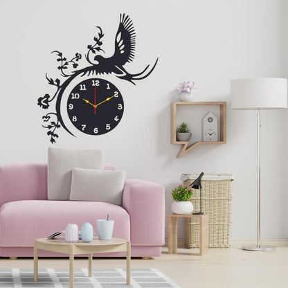 Elegant 3D Bird Wall Clock - Black MDF Wood Design