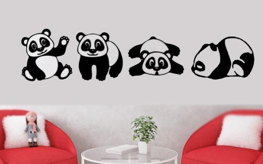 4 Pcs Wooden Pandas Wall Decor