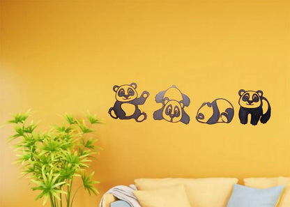 4 Pcs Wooden Pandas Wall Decor