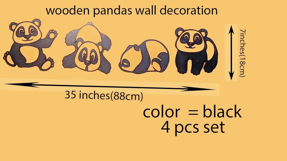 4 Pcs Wooden Pandas Wall Decor