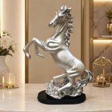 Fiber Glass Silver Rearing Horse Showpiece