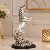 Fiber Glass Silver Rearing Horse Showpiece
