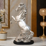 Fiber Glass Silver Rearing Horse Showpiece