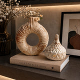 Rustic Beige Ceramic Vase Set with Matching Storage Jar