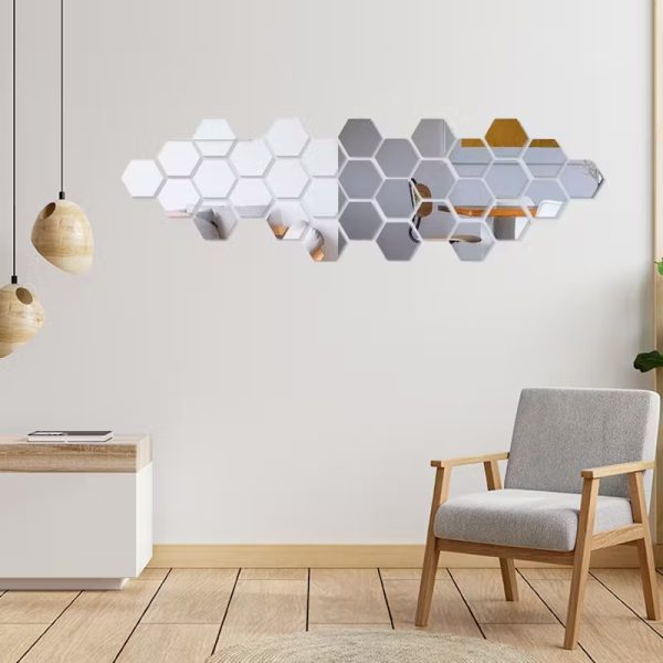 Hexagon Shape Acrylic Mirror Wall Stickers | Pack of 12 pcs