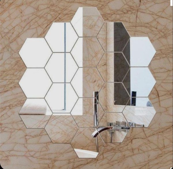 Hexagon Shape Acrylic Mirror Wall Stickers | Pack of 12 pcs