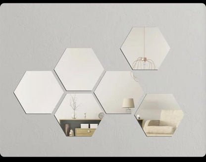 Hexagon Shape Acrylic Mirror Wall Stickers | Pack of 12 pcs