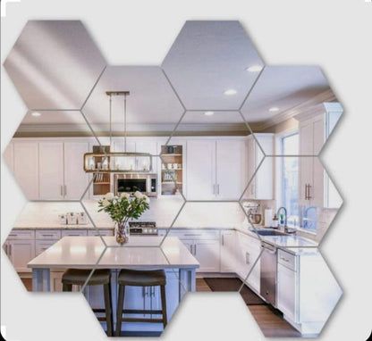 Hexagon Shape Acrylic Mirror Wall Stickers | Pack of 12 pcs