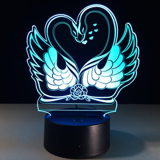 Swan Love Heart Illusion Lamp, romantic Glow, Beautiful Lighting Piece ( Approximately 8 X 6 Inches )